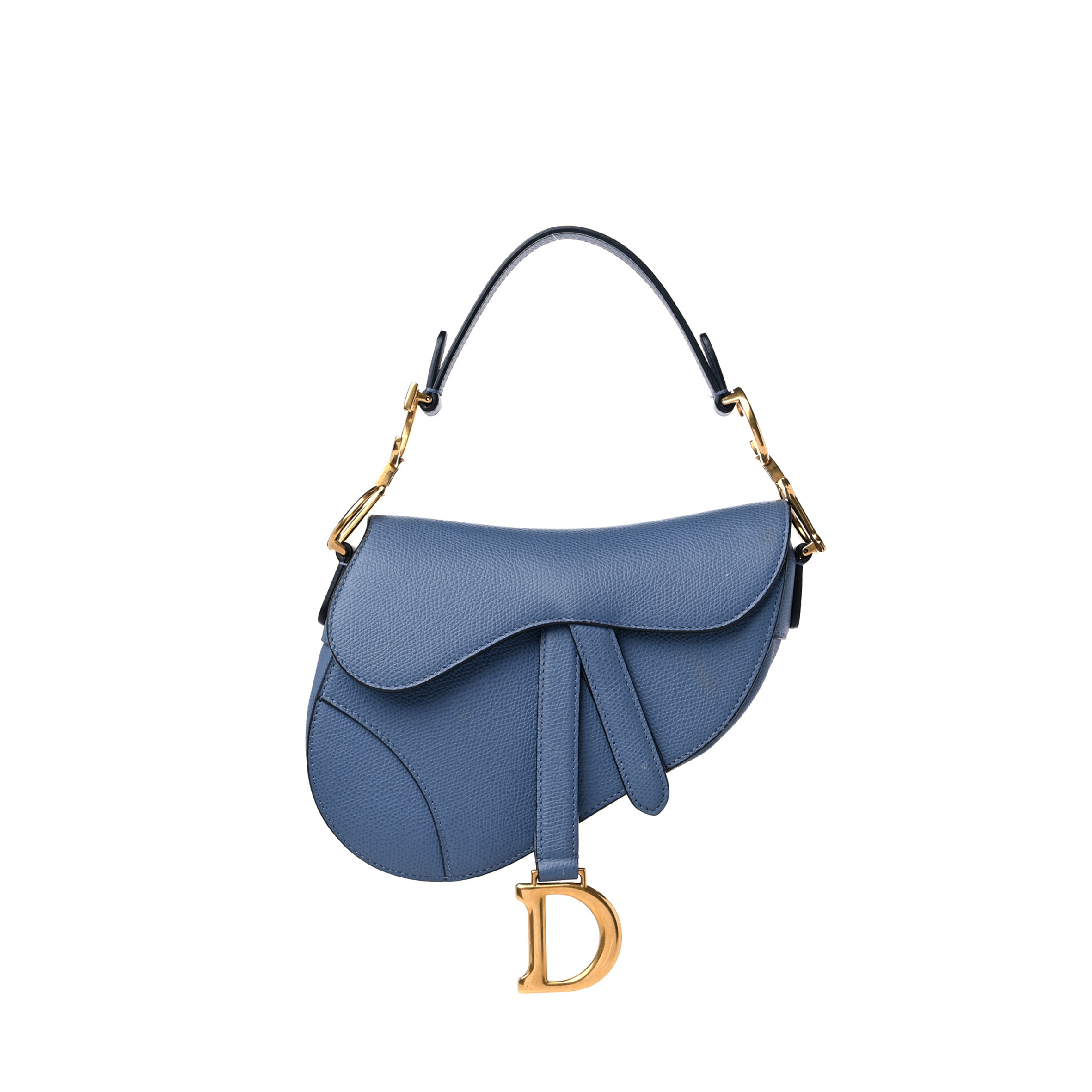 D*or grained calfskin mini saddle bag denim blue (17*15*5cm)